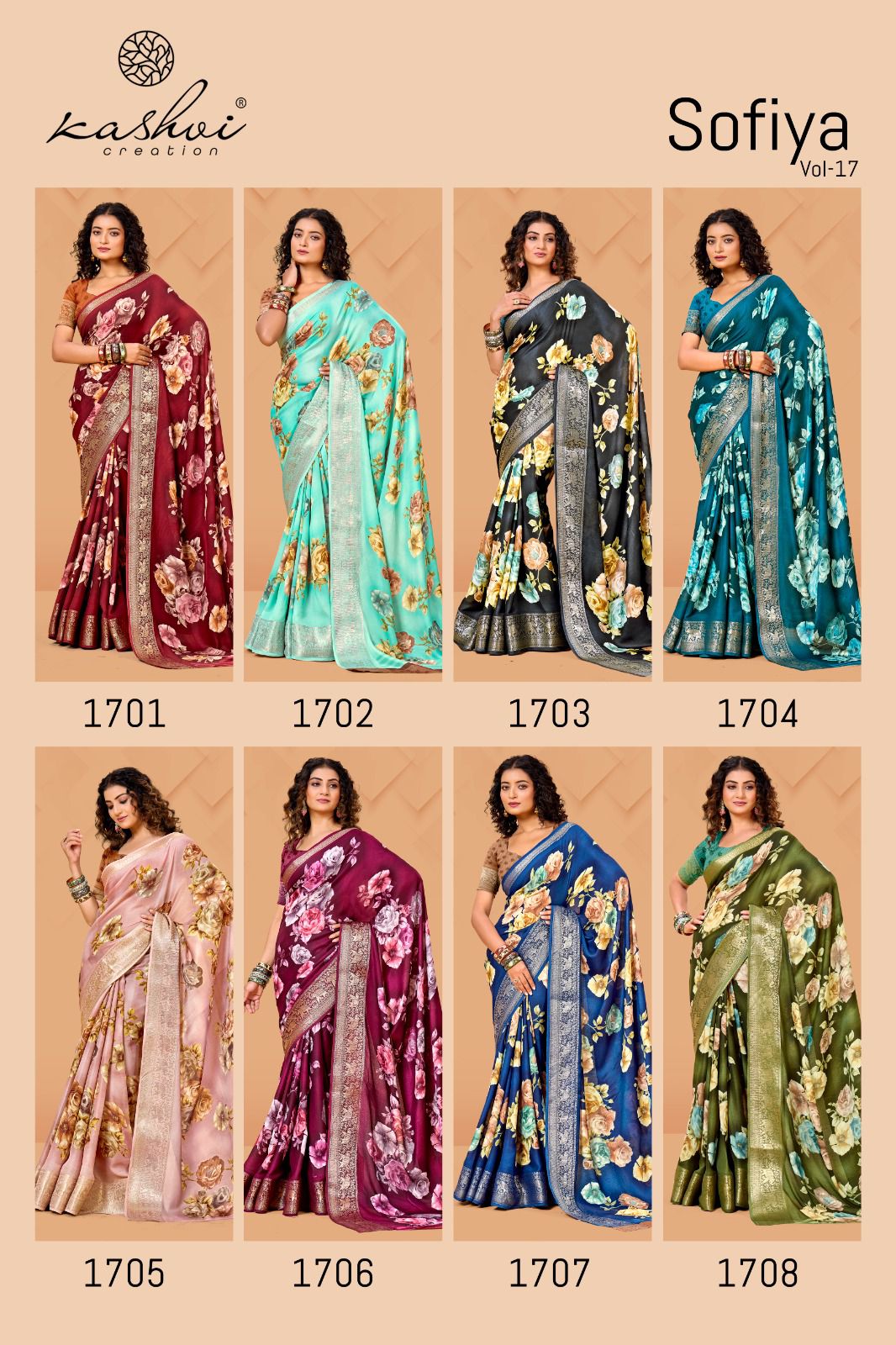 Sofiya Vol 17 By Kashvi Dull Moss Zari Border Printed Saree Orders In India